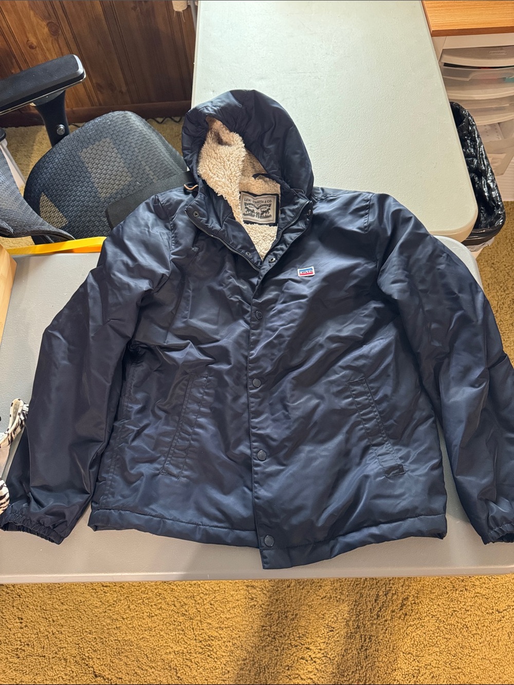 Men's Levi Medium Navy Hooded Sherpa-Lined Jacket